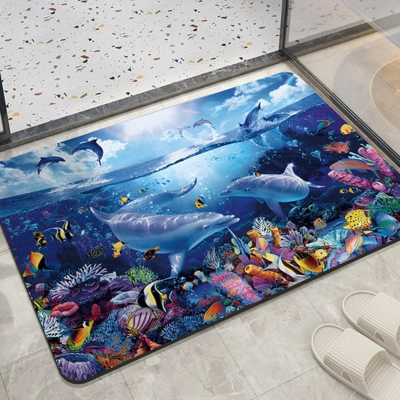 Home decoration bedroom living room entrance entrance floor mat sea animal dolphin pattern kitchen bathroom absorbent carpet