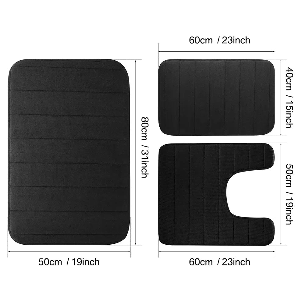 3Pc Sets Bath Mats Non Slip Memory Foam Bathroom Soft Rugs Water Absorption Dry Fast Bath Mat Machine Washable For Home Floor