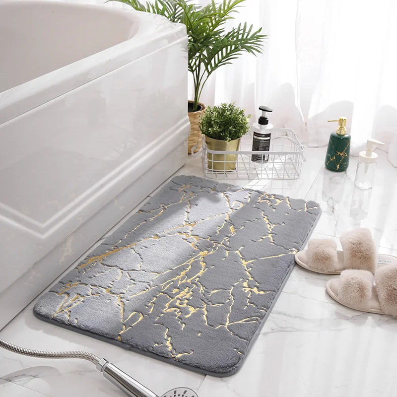 Marble Bathroom Rugs Nonslip Black Gold Bathroom Mats Soft Rabbit Fur Bath Mats for Bathroom Floor Mats Carpet коврик для ванной