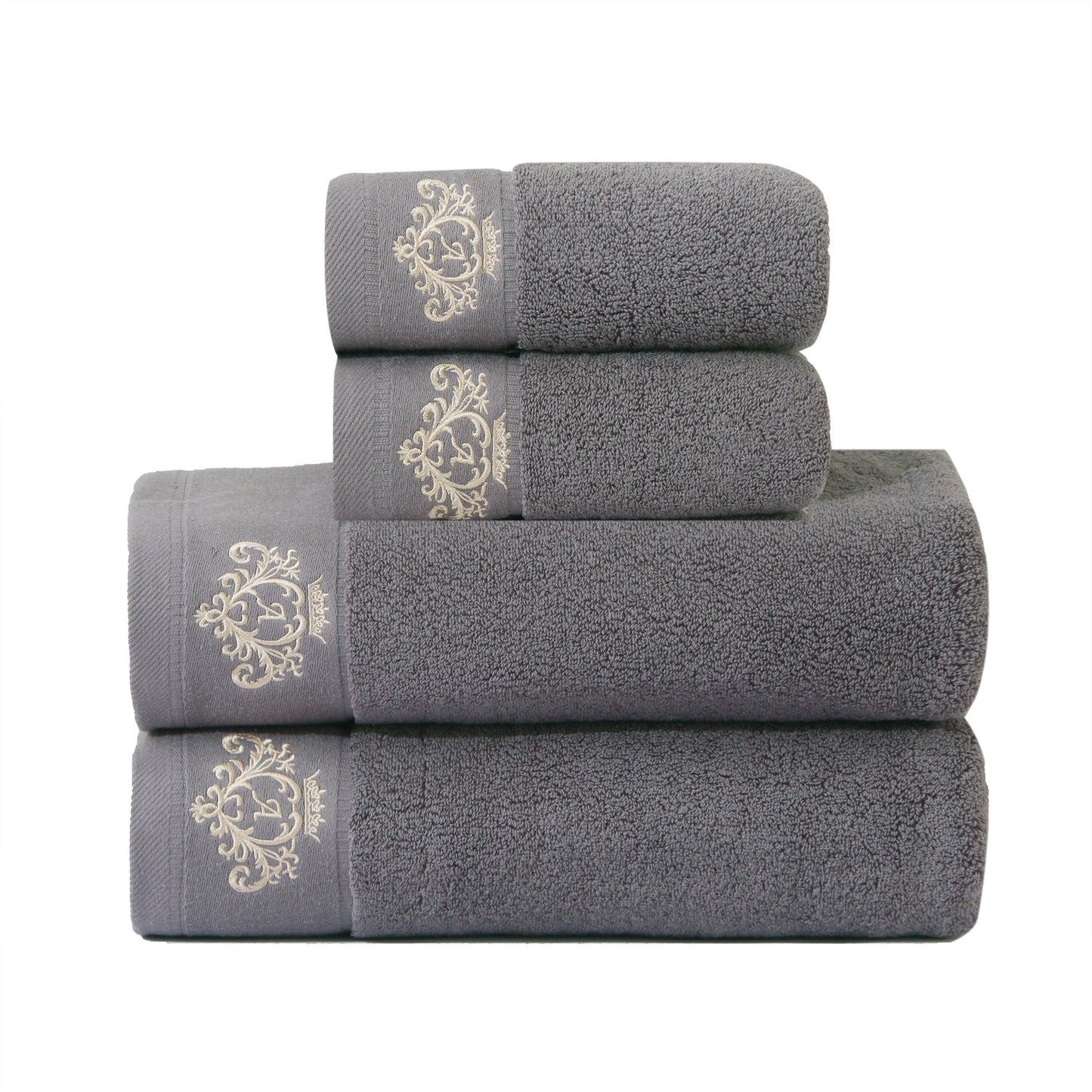 1/2/4pcs Crown Pattern Cotton Towel Set – Soft, Absorbent & Durable Hand and Bath Towels for Family Use