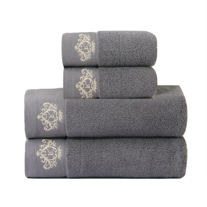 1/2/4pcs Crown Pattern Cotton Towel Set – Soft, Absorbent & Durable Hand and Bath Towels for Family Use