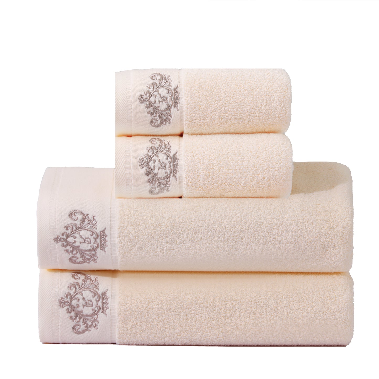 1/2/4pcs Crown Pattern Cotton Towel Set – Soft, Absorbent & Durable Hand and Bath Towels for Family Use