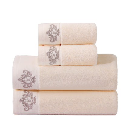 1/2/4pcs Crown Pattern Cotton Towel Set – Soft, Absorbent & Durable Hand and Bath Towels for Family Use