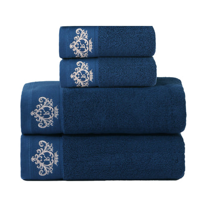 1/2/4pcs Crown Pattern Cotton Towel Set – Soft, Absorbent & Durable Hand and Bath Towels for Family Use