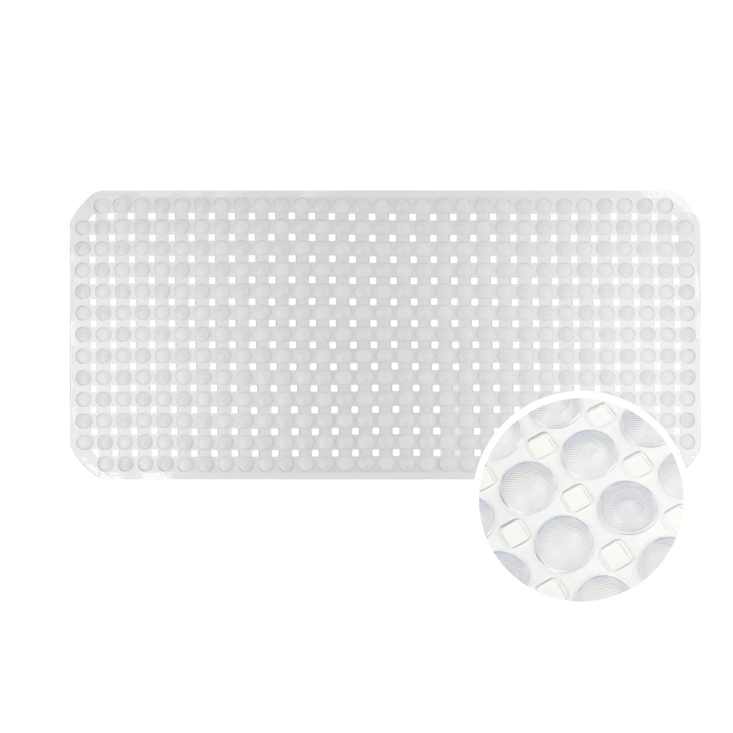 Non-Slip Bath Mat with Drain Holes - Quick Dry TPE Shower Floor Mat, Stays Flat No Curling