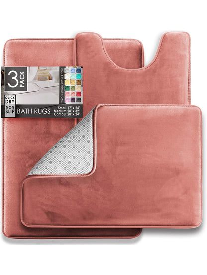 3PC  Bathroom Rugs Velvet Memory Foam Non-Slip Bath Rugs Machine Wash Dries Quickly - Ultra Soft Bath Mats for Bedroom kitchen
