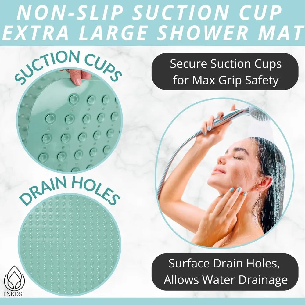 Square Bathroom Mat with Suction Cup Round Hole Design Non-slip Shower Anti-fall Home Shower Massage Fast Drainage Mat