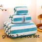3Pcs Coral Velvet Thickened Towel and Bath Towel Set Striped Soft and Absorbent Suitable for Home Gym Face Washing Towels