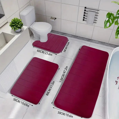 Bathroom Three-piece Set Household Non-slip Floor Mats Solid Color Quilted Bathroom Absorbent Carpet Mats