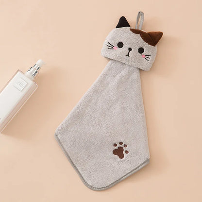 Cute Cat Coral Velvet Kitchen Hand Towel