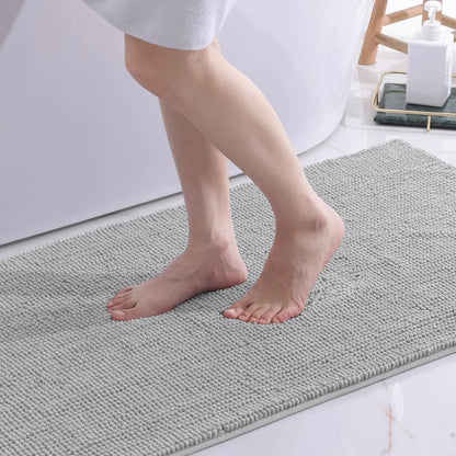 Kitinjoy Luxury Chenille Bath Mat Soft Non-slip Bathroom Shower Rug Extra Absorbent Mat Washable Quick Drying Foot Floor Carpets