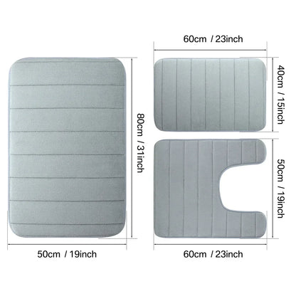 3Pc Sets Bath Mats Non Slip Memory Foam Bathroom Soft Rugs Water Absorption Dry Fast Bath Mat Machine Washable For Home Floor