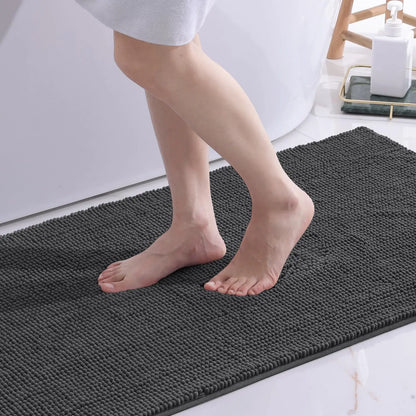 Kitinjoy Luxury Chenille Bath Mat Soft Non-slip Bathroom Shower Rug Extra Absorbent Mat Washable Quick Drying Foot Floor Carpets