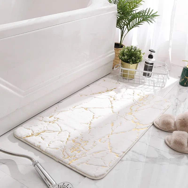 Marble Bathroom Rugs Nonslip Black Gold Bathroom Mats Soft Rabbit Fur Bath Mats for Bathroom Floor Mats Carpet коврик для ванной
