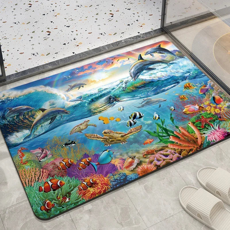 Home decoration bedroom living room entrance entrance floor mat sea animal dolphin pattern kitchen bathroom absorbent carpet