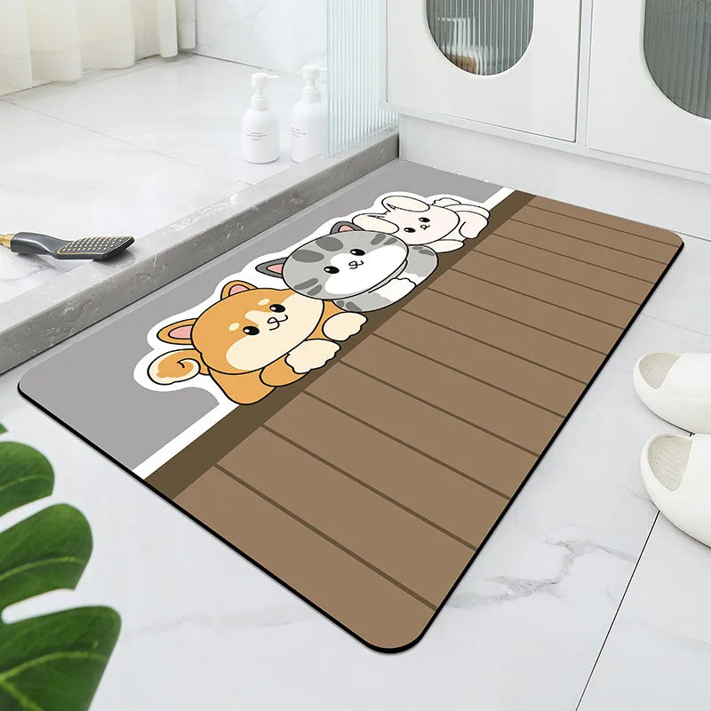 Cartoon Bathroom Soft Diatomaceous Mud Floor Mat, Bathroom Absorbent Foot Mat, Toilet Sink, Bedroom Mat, Carpet