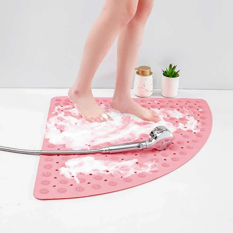 Anti-Slip Bathroom Pad with Suction Cup and Protrusion Points Foot Massage Shower Mat Fan Shaped   Door Mat Funny Bath Mat
