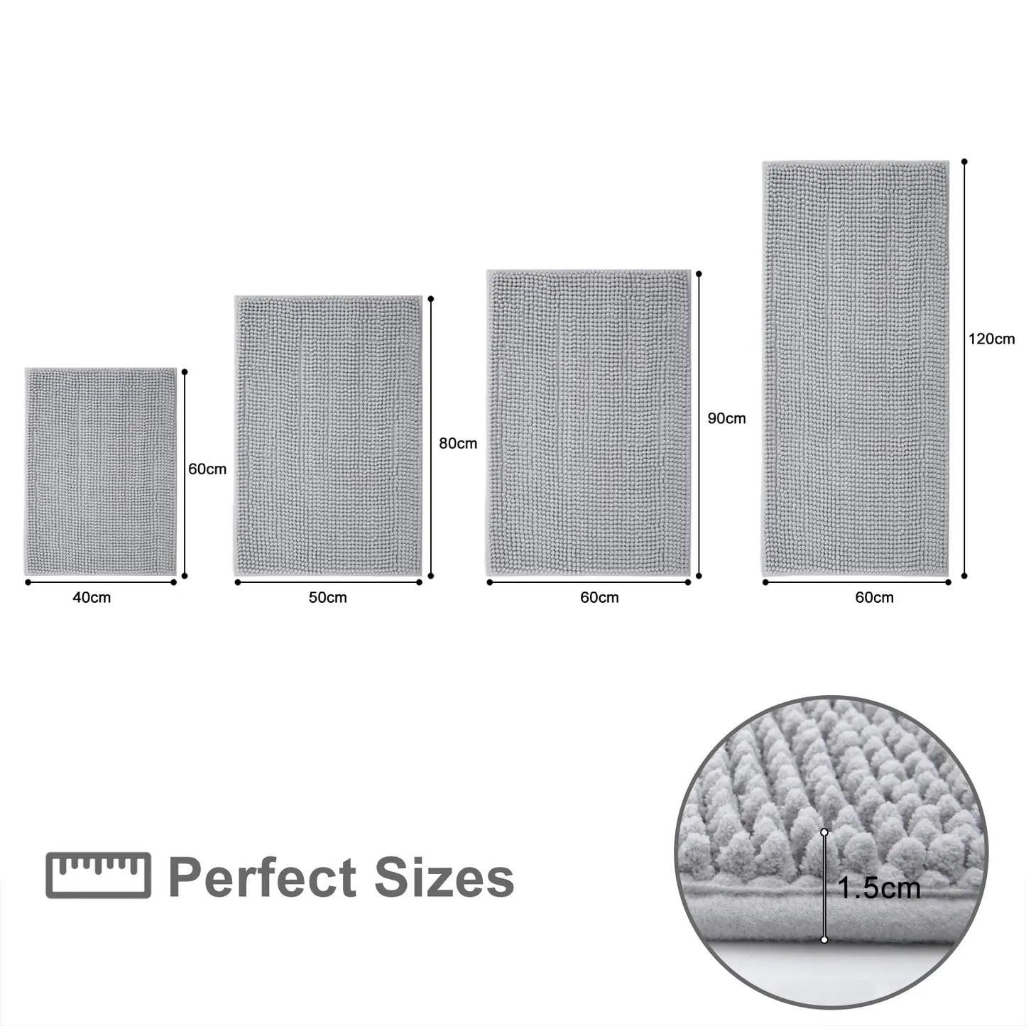 Olanly Non Slip Chenille Bath Mat Extra Soft Super Absorbent Bathroom Mat Fluffy Comfort Machine-Washable Dry Bath Rug Foot Mats