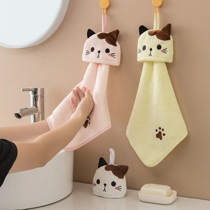 Cute Cat Coral Velvet Kitchen Hand Towel