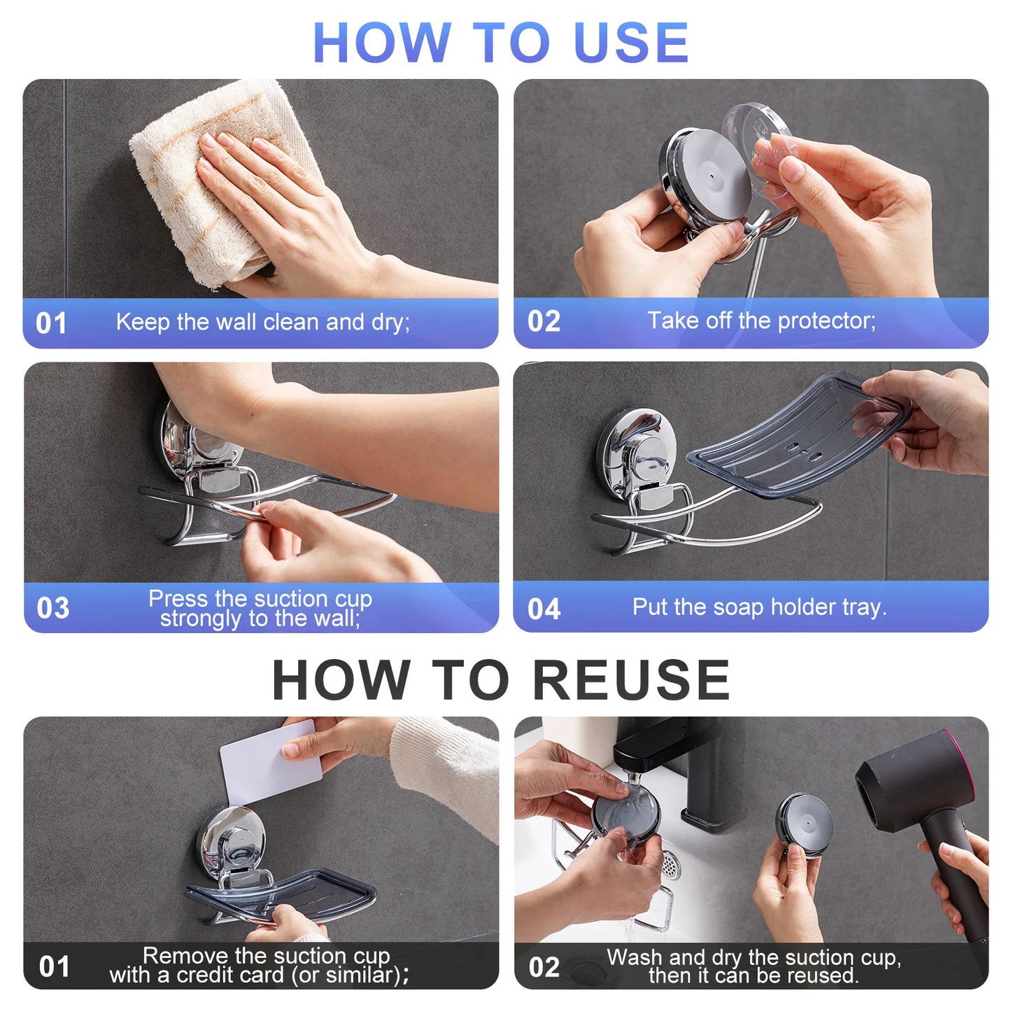 TAILI Soap Holder Suction Cup Soap Dish for Shower Wall Mounted Bar Soap Saver Self Draining Soap Tray for Bathroom Kitchen