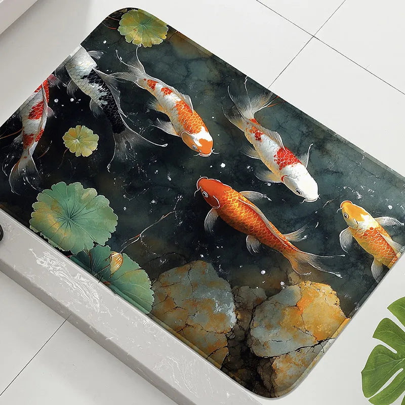 1PC koi print pattern bathroom anti slip floor mat shower room small carpet home decoration mat door mat absorbent foot mat