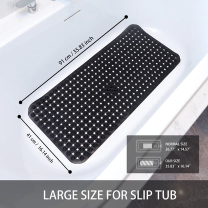 Non-Slip Bath Mat with Drain Holes - Quick Dry TPE Shower Floor Mat, Stays Flat No Curling