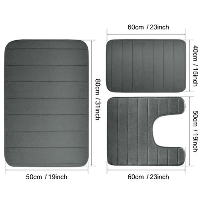3Pc Sets Bath Mats Non Slip Memory Foam Bathroom Soft Rugs Water Absorption Dry Fast Bath Mat Machine Washable For Home Floor