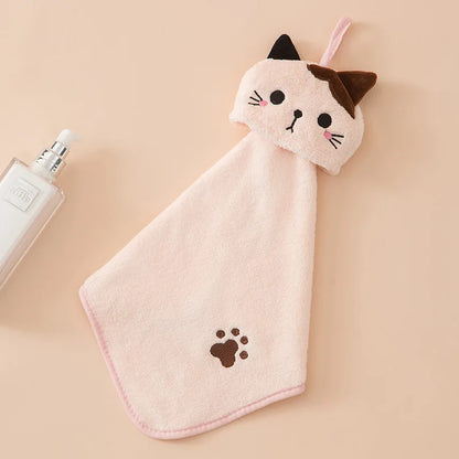 Cute Cat Coral Velvet Kitchen Hand Towel
