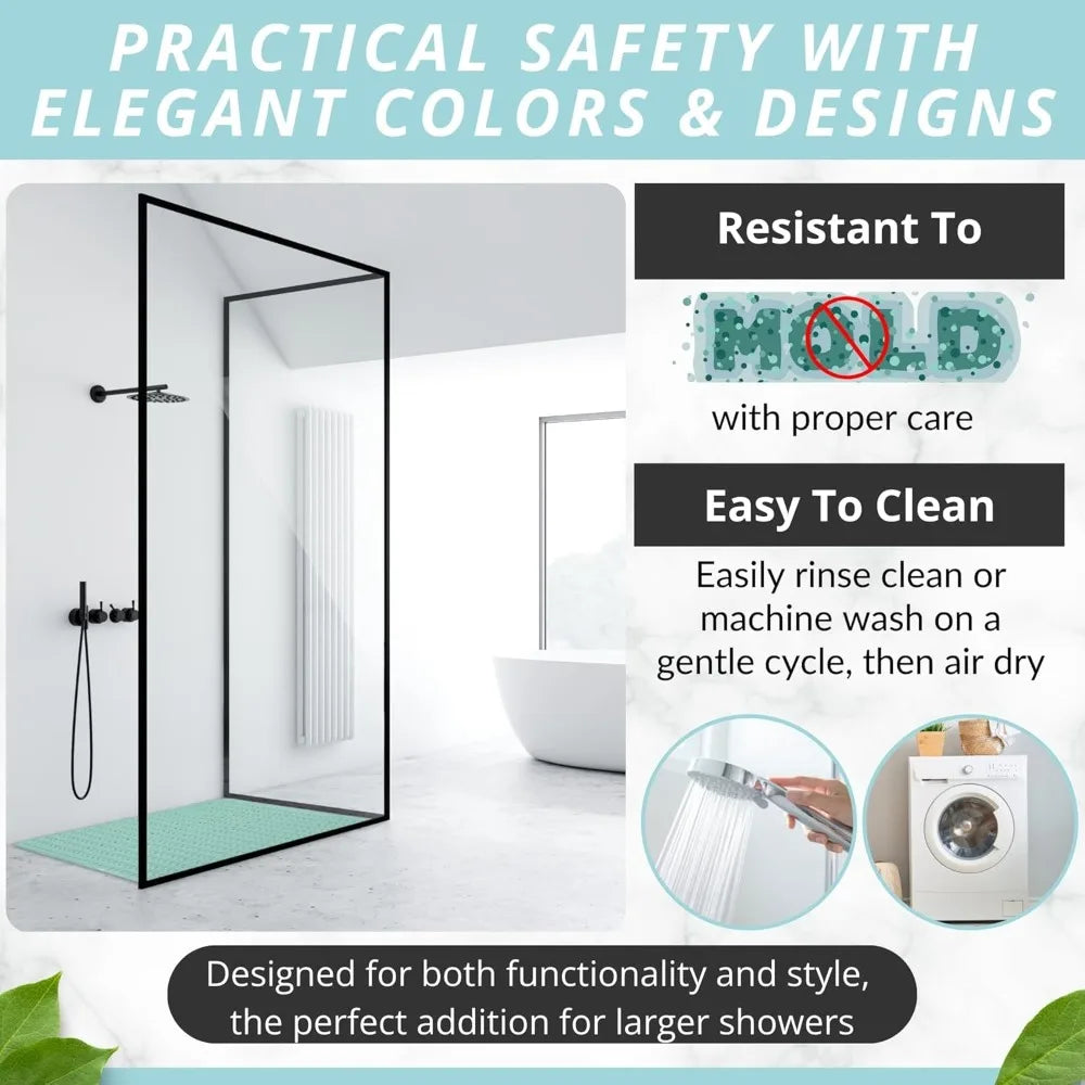 Square Bathroom Mat with Suction Cup Round Hole Design Non-slip Shower Anti-fall Home Shower Massage Fast Drainage Mat