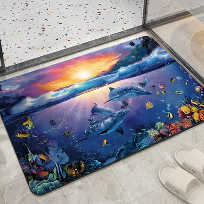 Home decoration bedroom living room entrance entrance floor mat sea animal dolphin pattern kitchen bathroom absorbent carpet