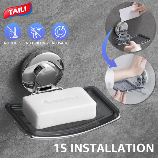 TAILI Soap Holder Suction Cup Soap Dish for Shower Wall Mounted Bar Soap Saver Self Draining Soap Tray for Bathroom Kitchen