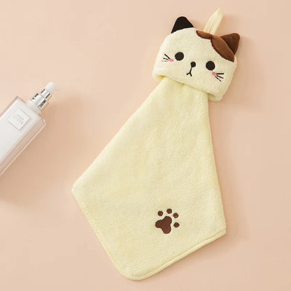 Cute Cat Coral Velvet Kitchen Hand Towel