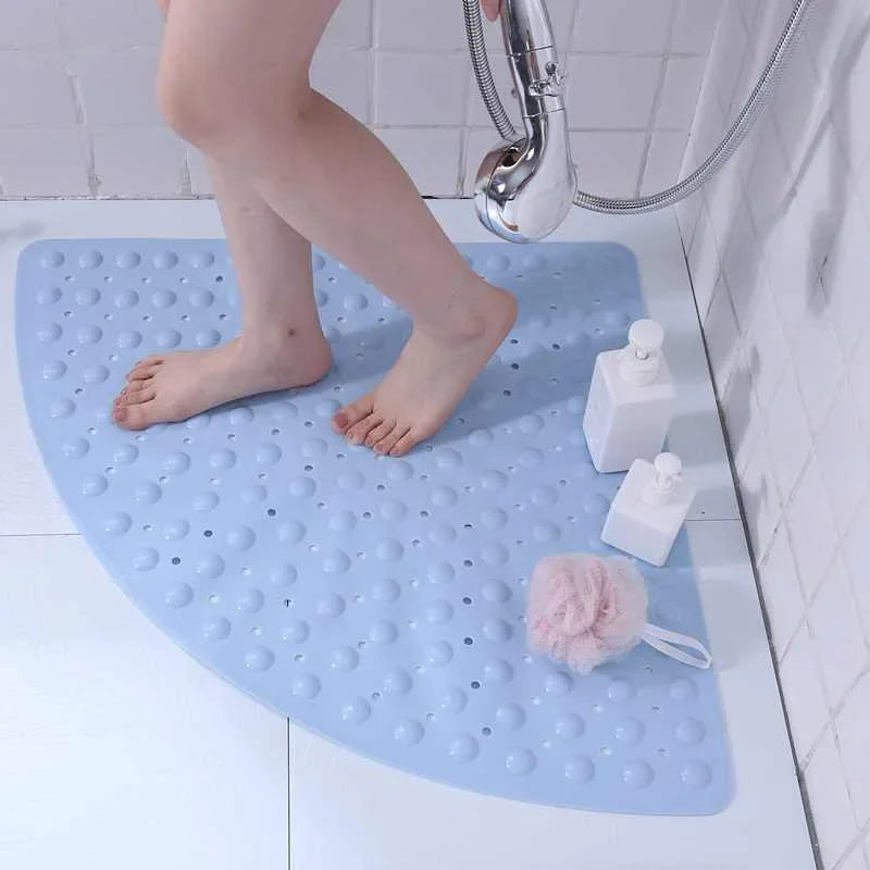 Anti-Slip Bathroom Pad with Suction Cup and Protrusion Points Foot Massage Shower Mat Fan Shaped   Door Mat Funny Bath Mat