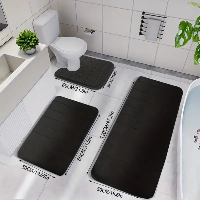 Bathroom Three-piece Set Household Non-slip Floor Mats Solid Color Quilted Bathroom Absorbent Carpet Mats