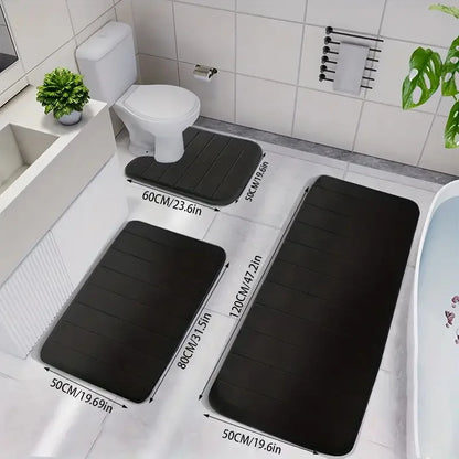 Bathroom Three-piece Set Household Non-slip Floor Mats Solid Color Quilted Bathroom Absorbent Carpet Mats