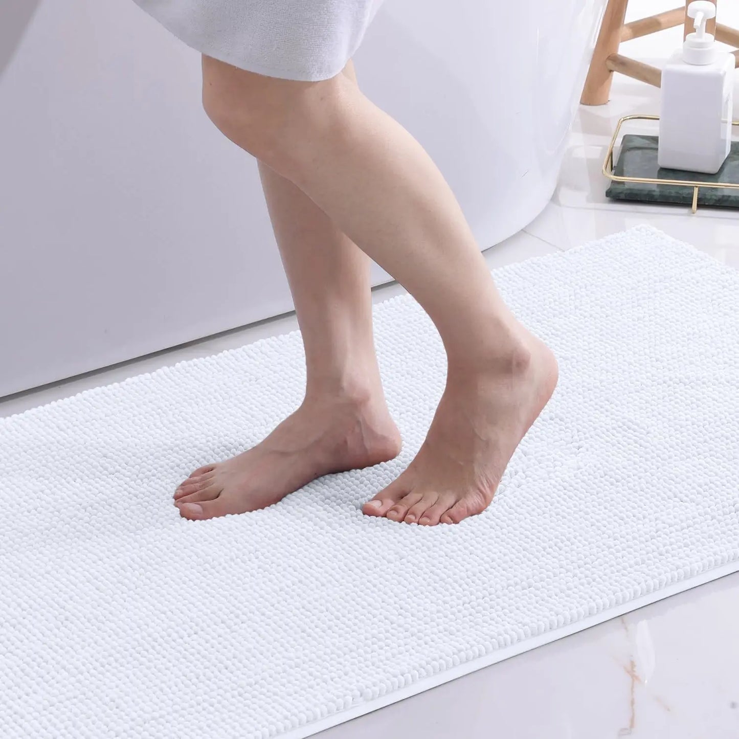 Kitinjoy Luxury Chenille Bath Mat Soft Non-slip Bathroom Shower Rug Extra Absorbent Mat Washable Quick Drying Foot Floor Carpets