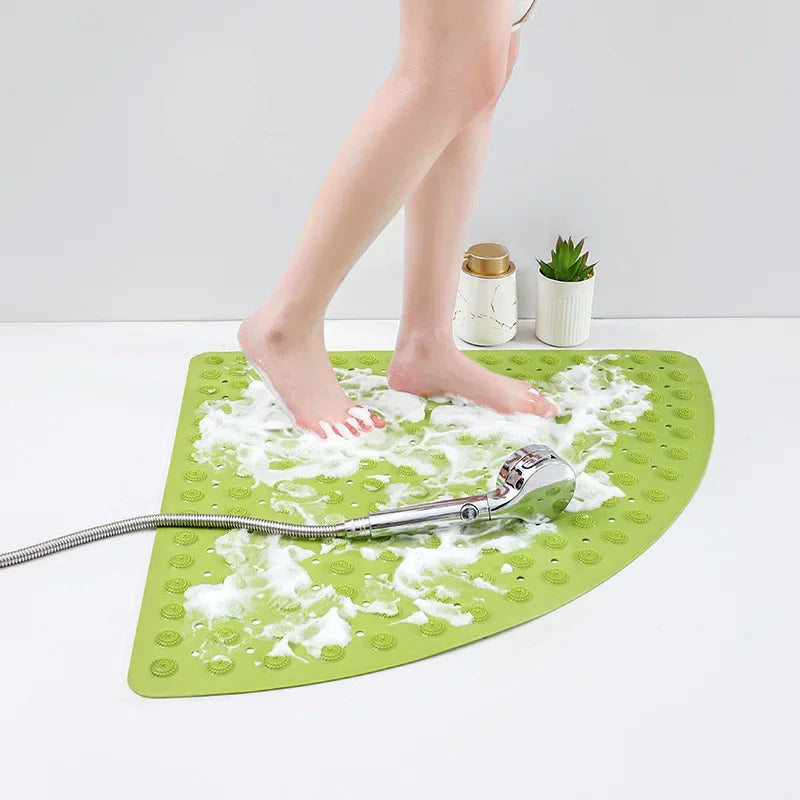 Anti-Slip Bathroom Pad with Suction Cup and Protrusion Points Foot Massage Shower Mat Fan Shaped   Door Mat Funny Bath Mat
