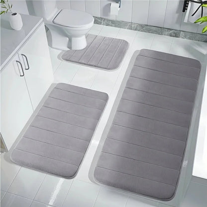 Bathroom Three-piece Set Household Non-slip Floor Mats Solid Color Quilted Bathroom Absorbent Carpet Mats