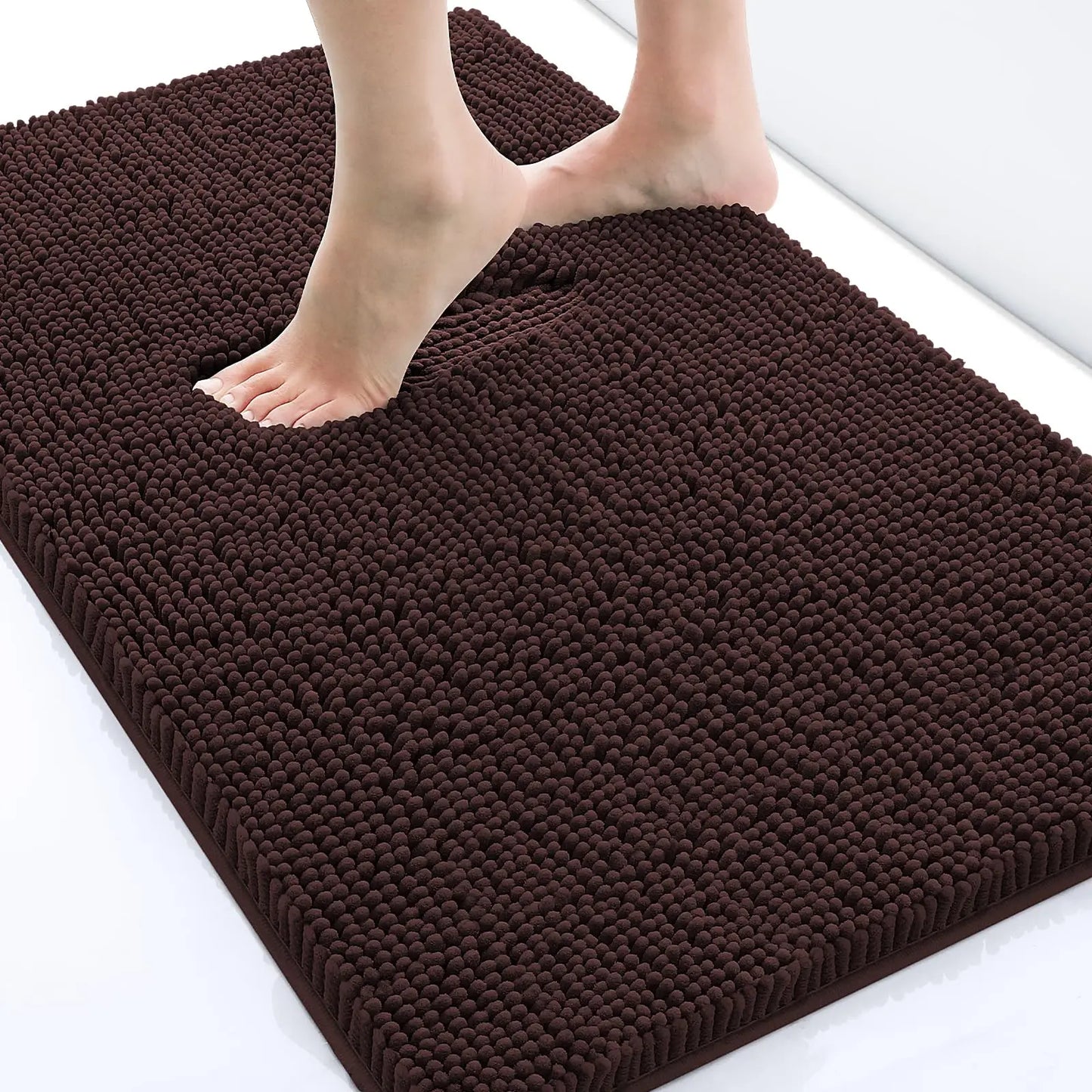 Olanly Non Slip Chenille Bath Mat Extra Soft Super Absorbent Bathroom Mat Fluffy Comfort Machine-Washable Dry Bath Rug Foot Mats