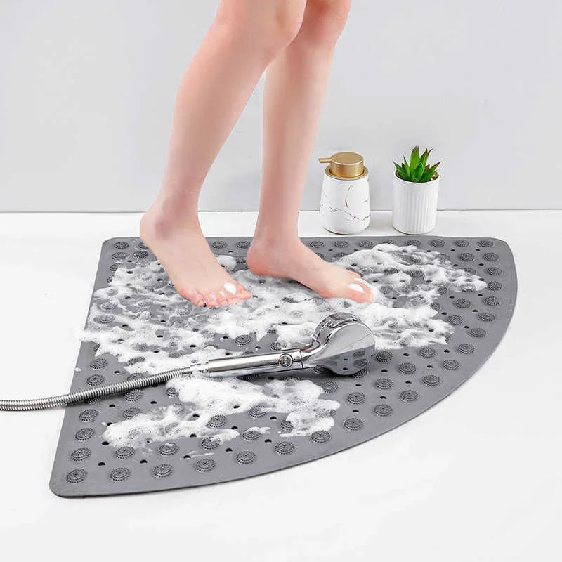 Anti-Slip Bathroom Pad with Suction Cup and Protrusion Points Foot Massage Shower Mat Fan Shaped   Door Mat Funny Bath Mat
