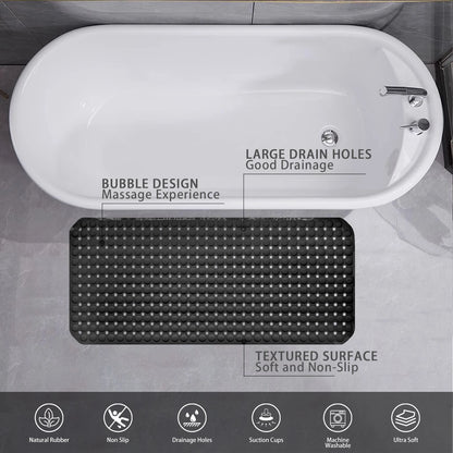 Non-Slip Bath Mat with Drain Holes - Quick Dry TPE Shower Floor Mat, Stays Flat No Curling