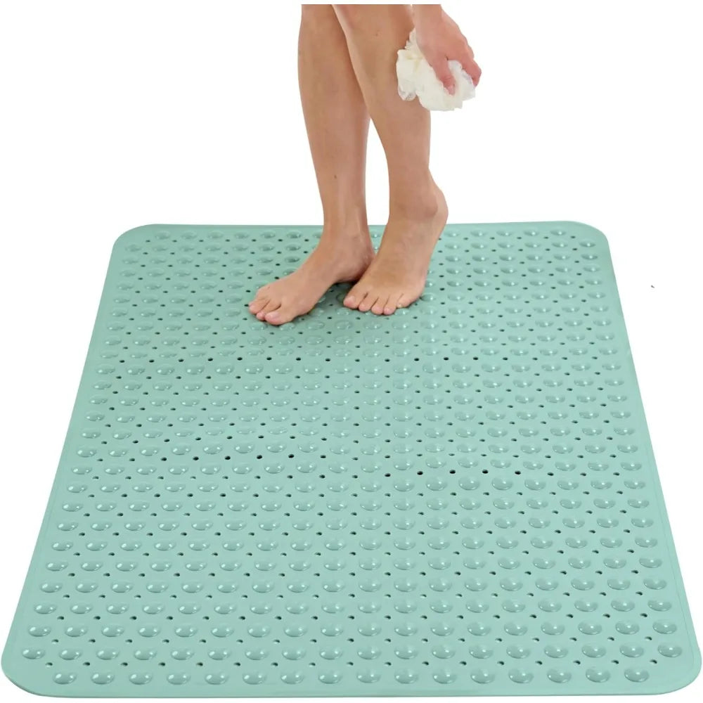 Square Bathroom Mat with Suction Cup Round Hole Design Non-slip Shower Anti-fall Home Shower Massage Fast Drainage Mat