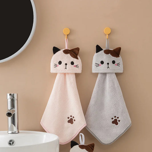 Cute Cat Coral Velvet Kitchen Hand Towel