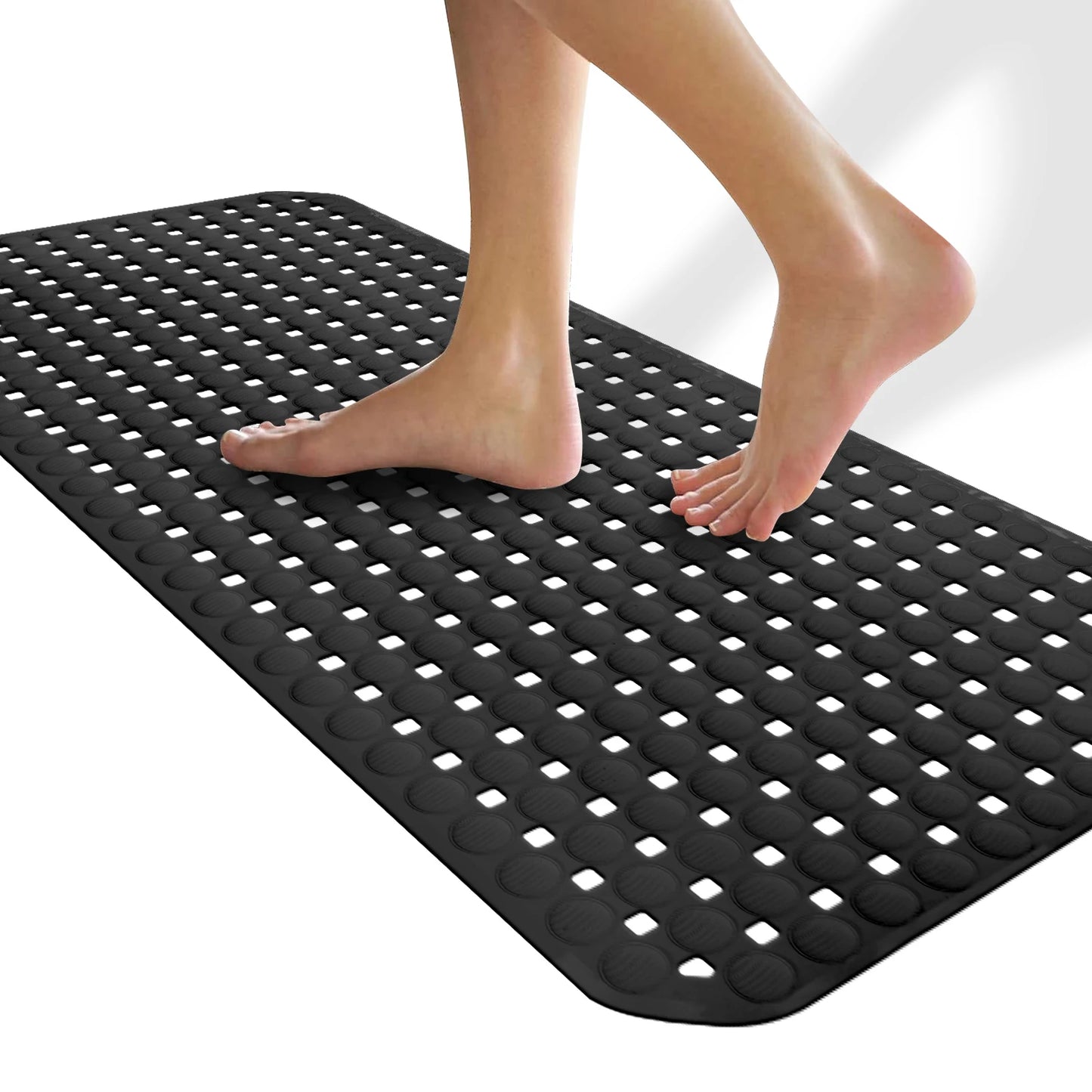 Non-Slip Bath Mat with Drain Holes - Quick Dry TPE Shower Floor Mat, Stays Flat No Curling