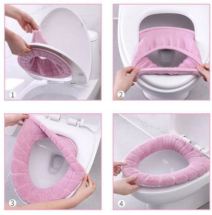Toilet Seat Cushion - 4-Pack - Elastic Washable Fabric - Soft - Thickened and Warm - Toilet Seat Cover - Soft Toilet Seat - Toilet Seat Cover - Toilet Seat Cover - Reusable - Washable