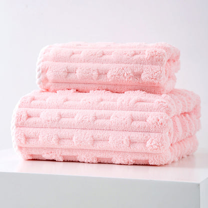Pink Thickened Coral Fleece Towel Set, Large Bath Towel & Face Towel Combo, Soft & Absorbent Towels for Home Use