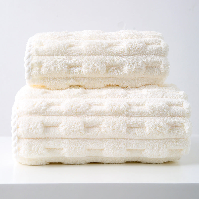 Off White Thickened Coral Fleece Towel Set, Large Bath Towel & Face Towel Combo, Soft & Absorbent Towels for Home Use