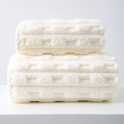 Off White Thickened Coral Fleece Towel Set, Large Bath Towel & Face Towel Combo, Soft & Absorbent Towels for Home Use