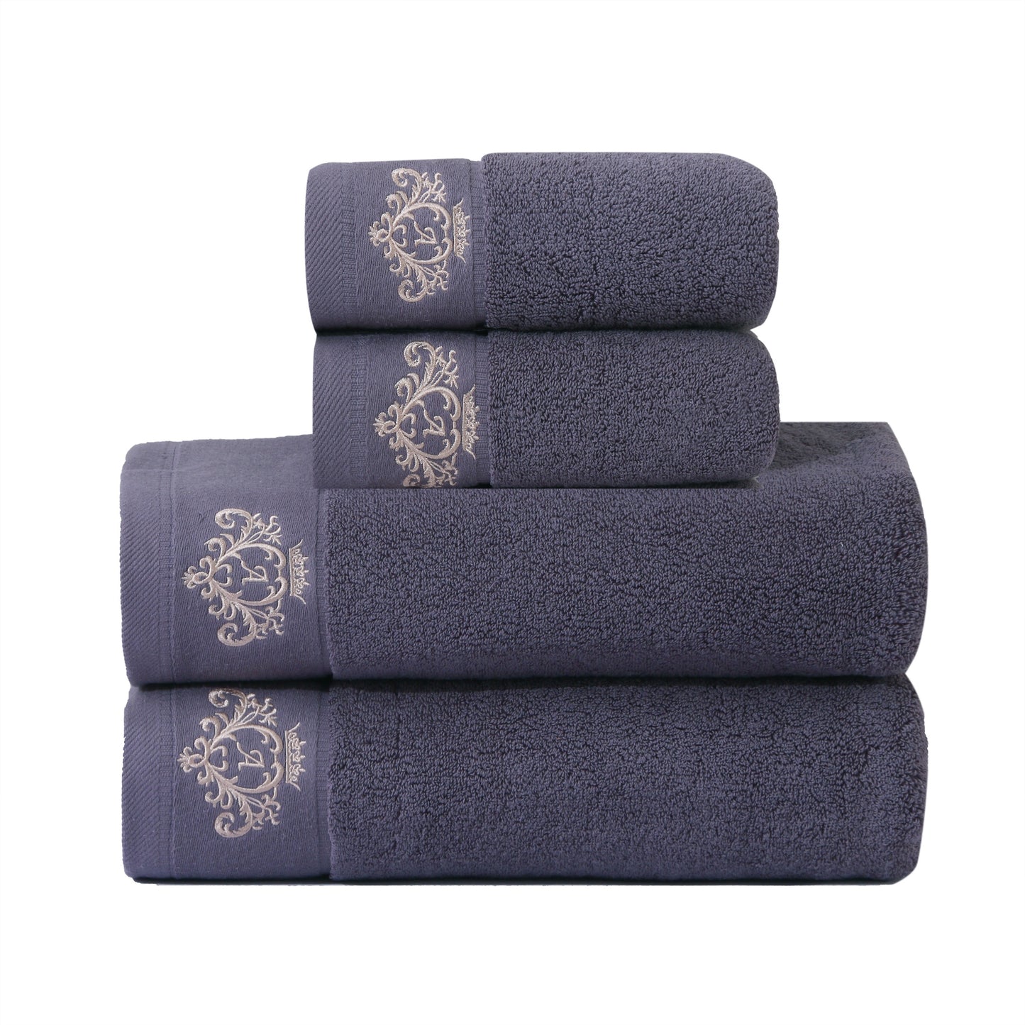 1/2/4pcs Crown Pattern Cotton Towel Set – Soft, Absorbent & Durable Hand and Bath Towels for Family Use
