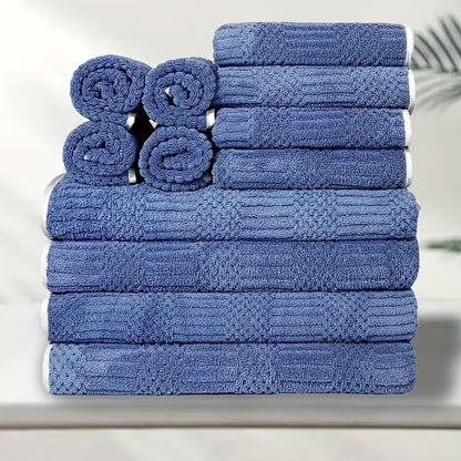 Absorbent Towel Set – 12pcs Highly Absorbent – 4 Washcloths, 4 Hand Towels & 4 Bath Towels